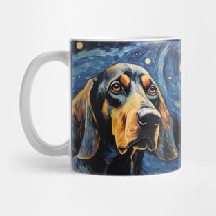 Black and Tan Coonhound Dog Painted in Starry Night style Mug